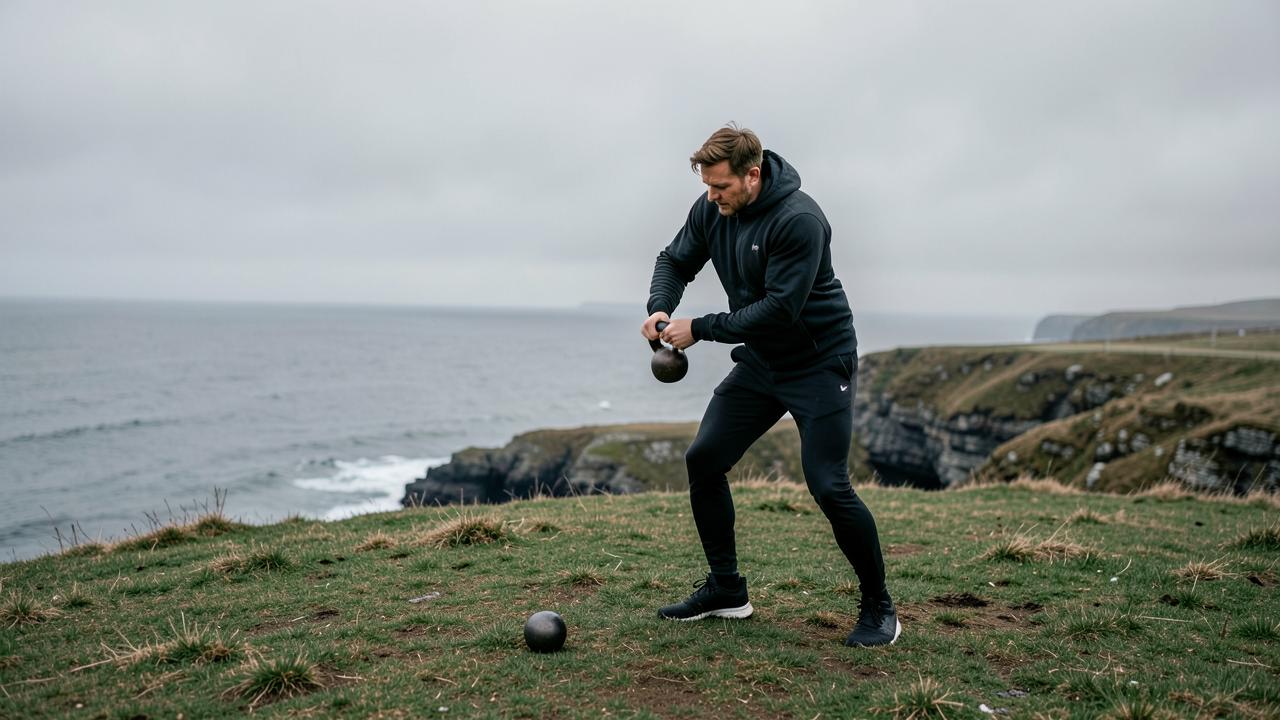 Outdoor personal training on the Barry coastline in flat winter light